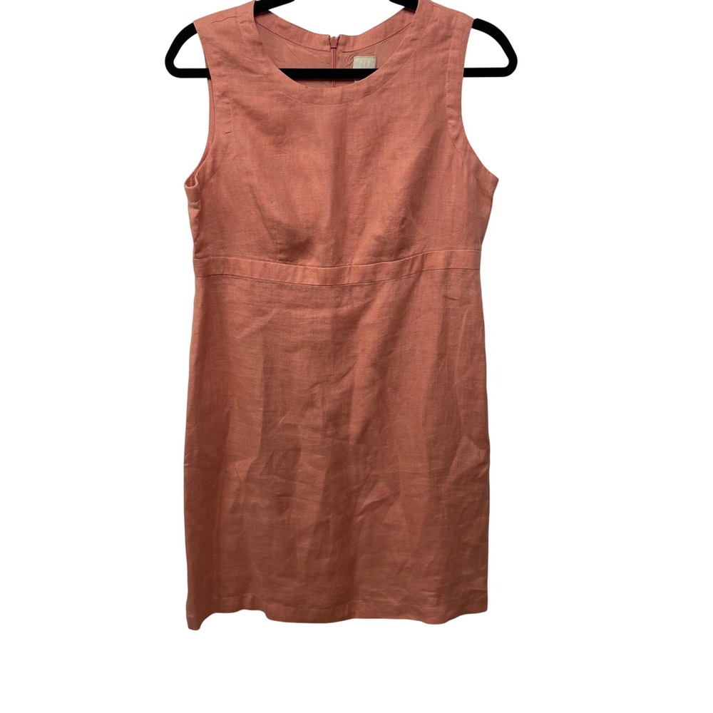 Gap Womens‎ Coral Pink 100% Linen Sleeveless Empire Waist Shift Dress Preppy 8